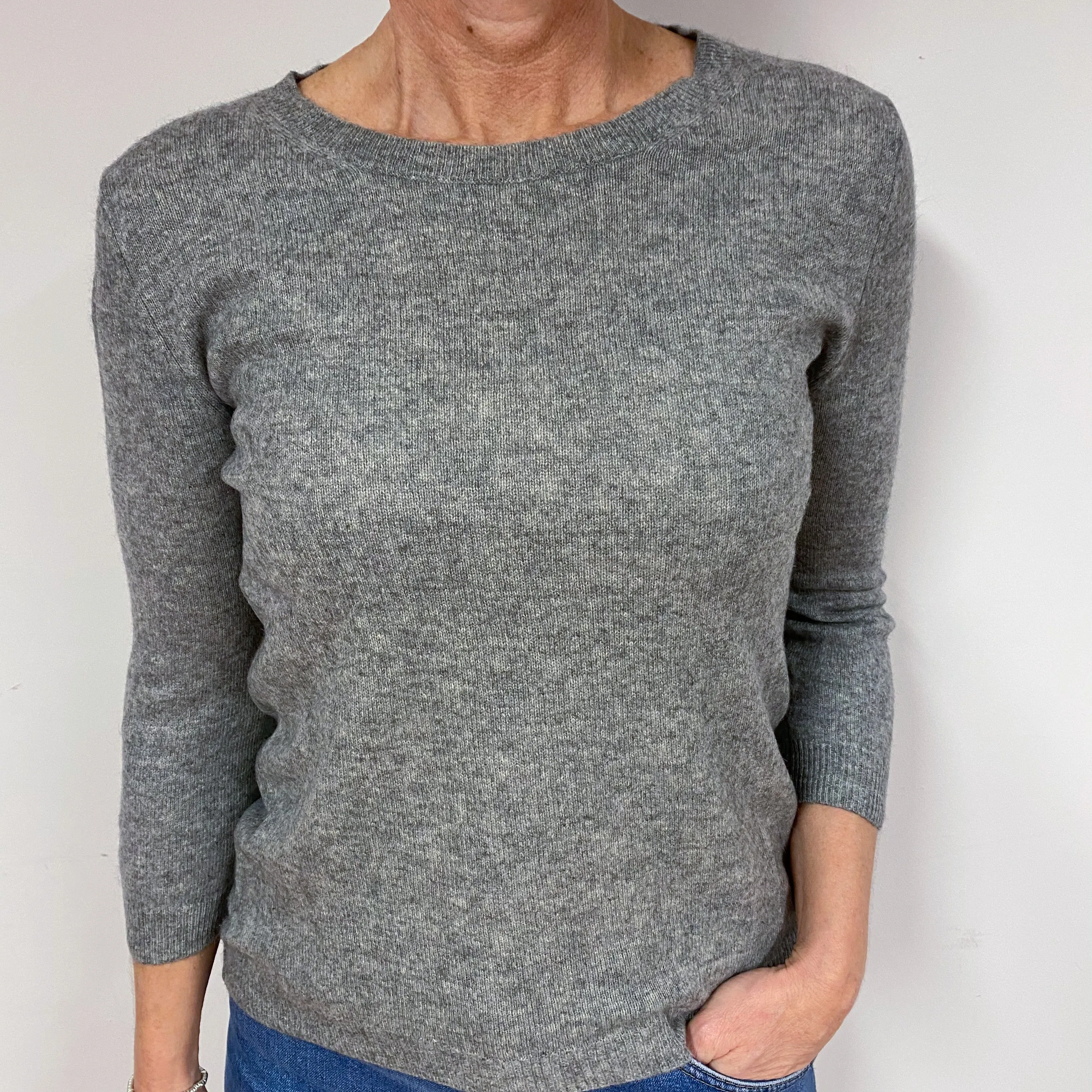 Ash Grey 3/4 Sleeve Cashmere Crew Neck Jumper Medium