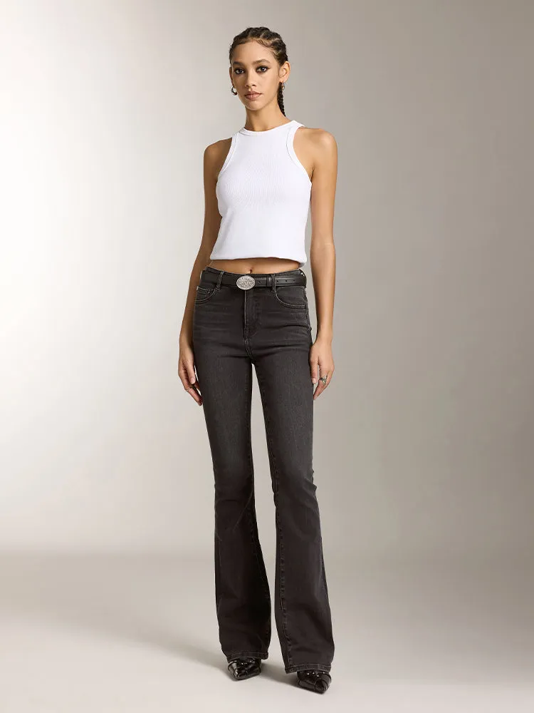 Black And Grey Washed Flared Jeans