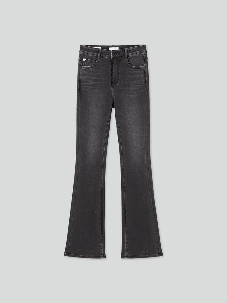 Black And Grey Washed Flared Jeans
