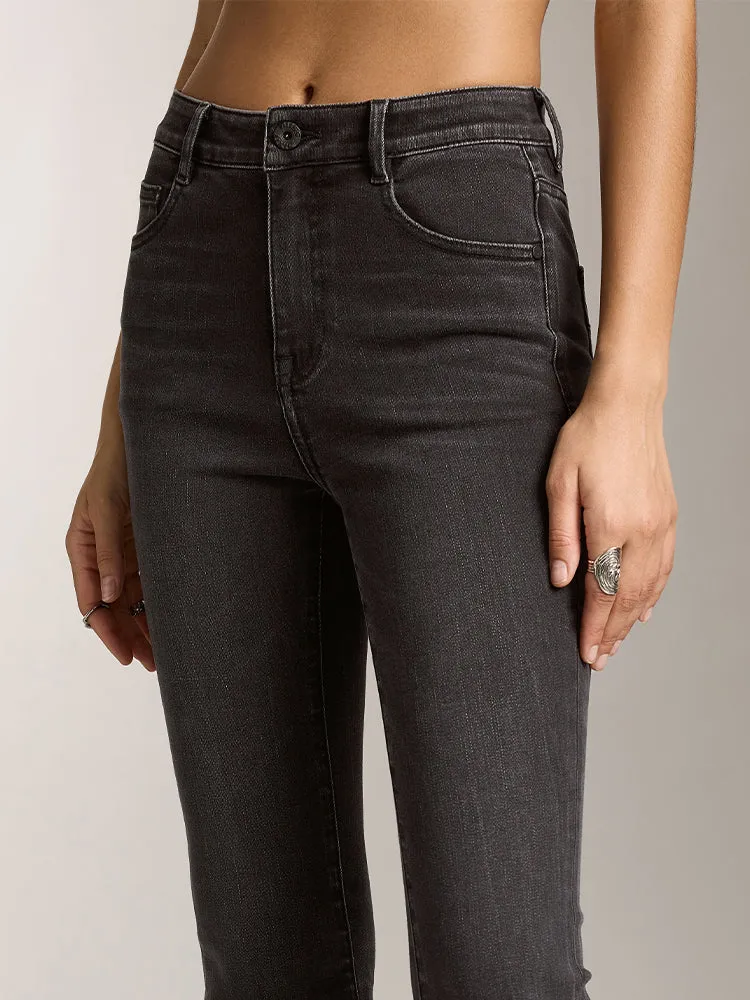 Black And Grey Washed Flared Jeans