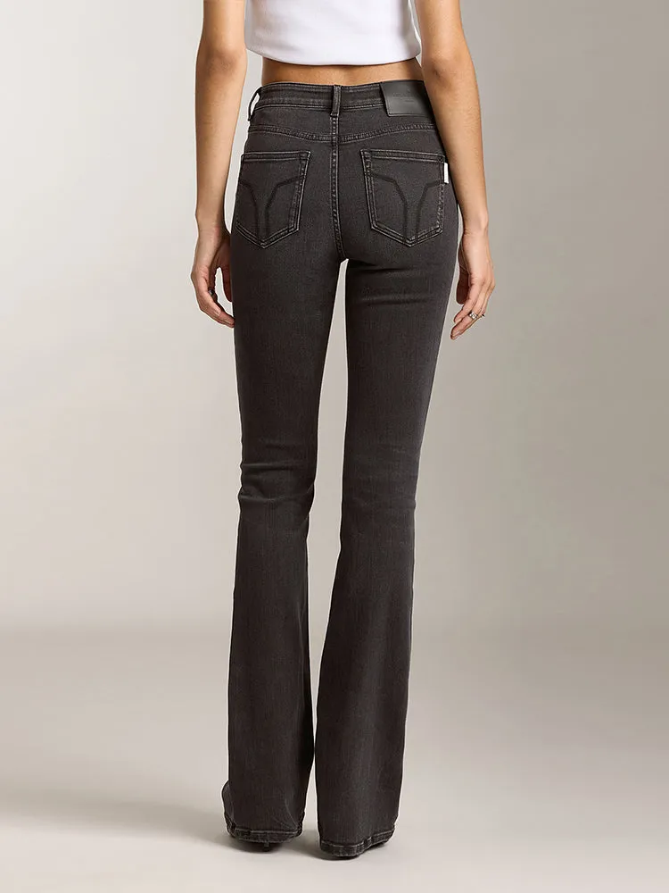 Black And Grey Washed Flared Jeans