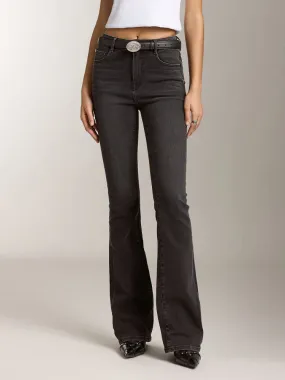 Black And Grey Washed Flared Jeans