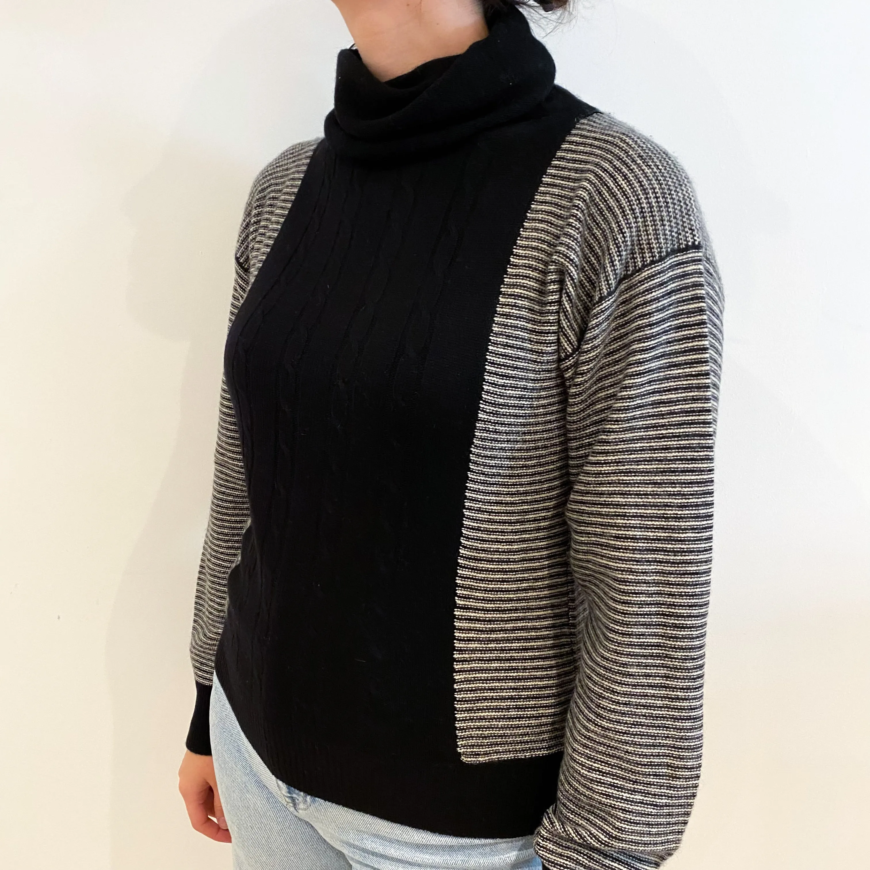Black and Ivory Polo Neck Jumper Small