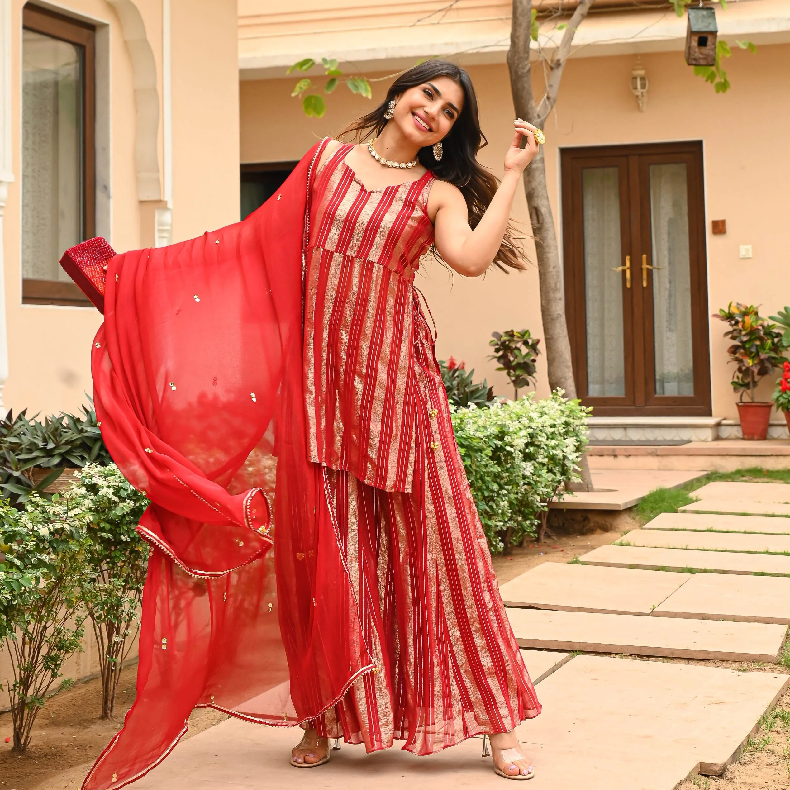 Candy Red Lurex Suit Set