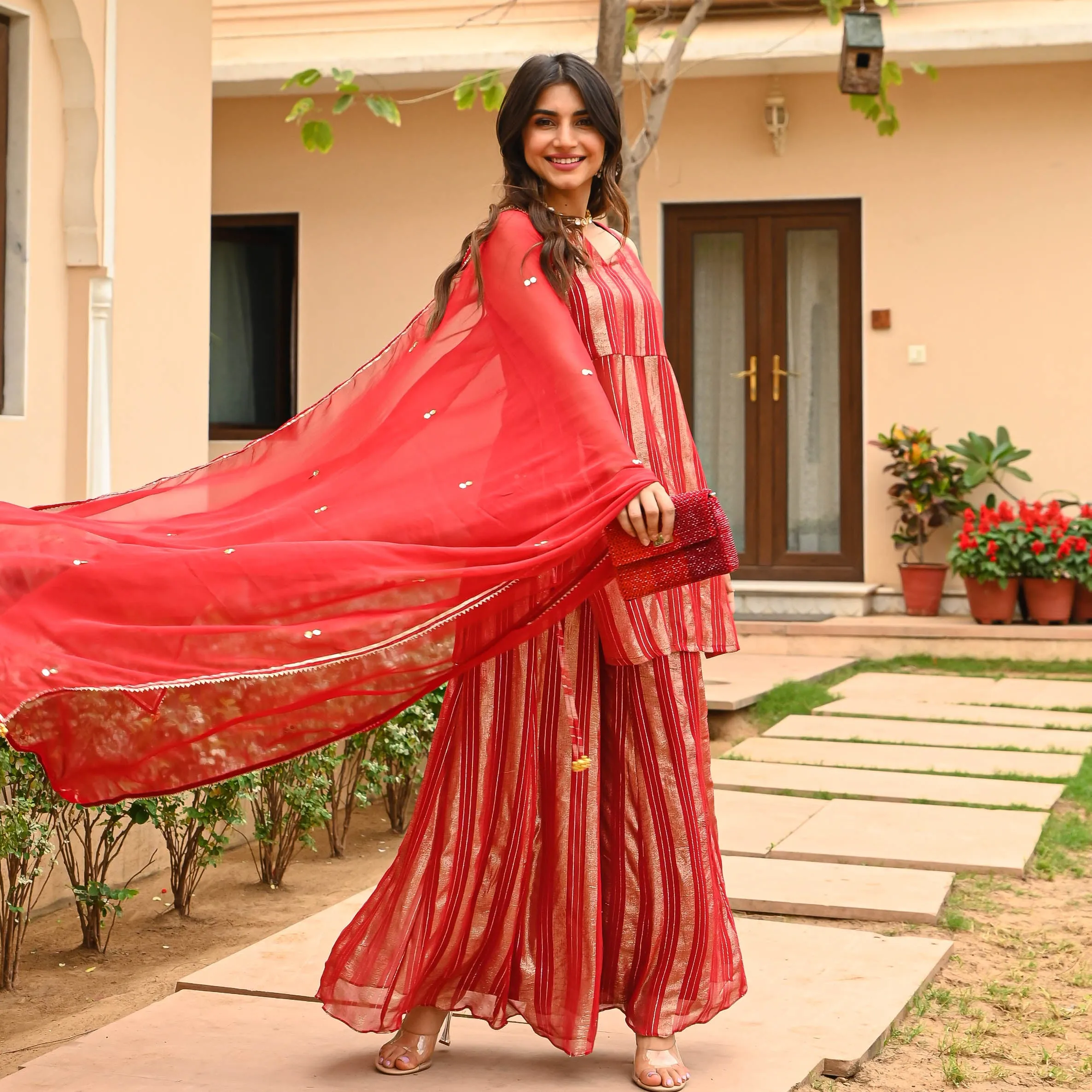 Candy Red Lurex Suit Set