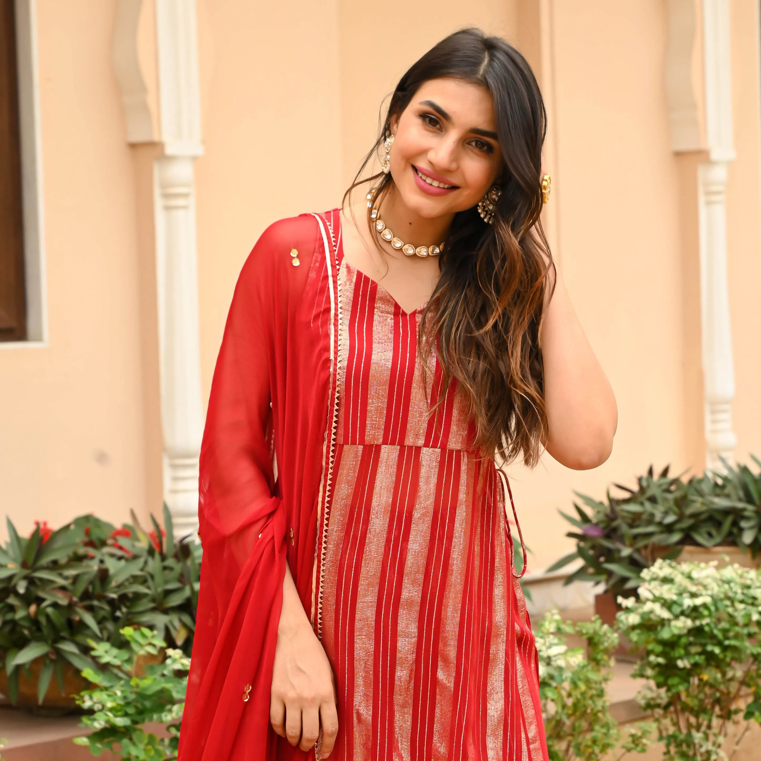 Candy Red Lurex Suit Set