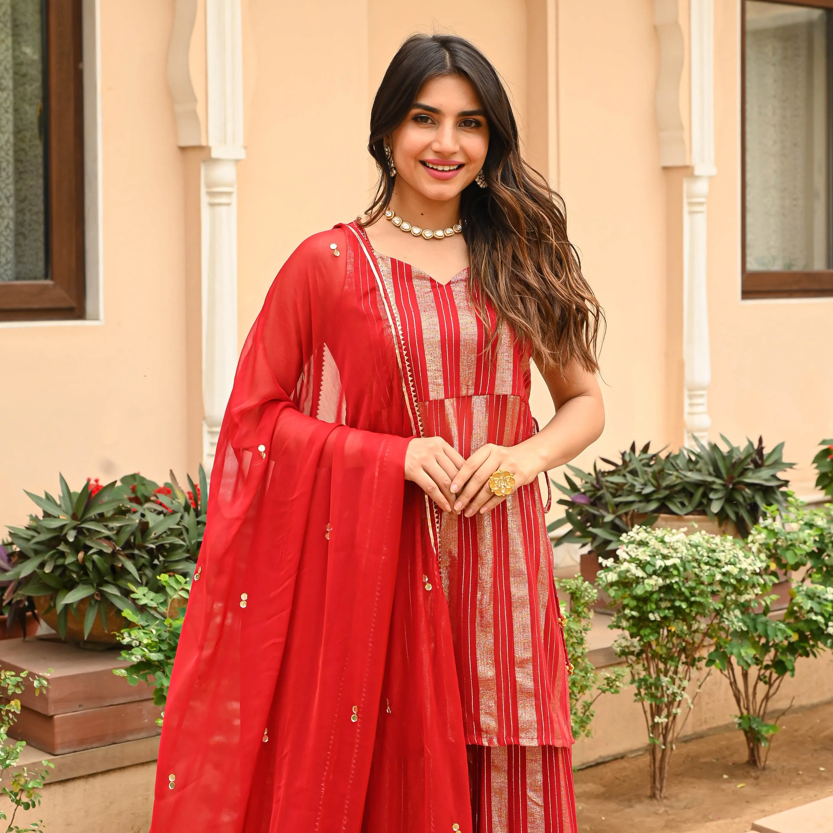 Candy Red Lurex Suit Set