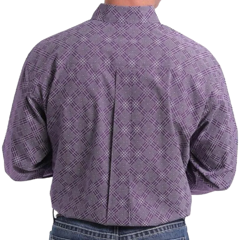 Cinch Men's Purple And White Diamond Print Button-down Shirt