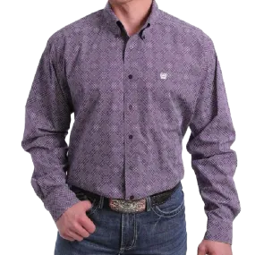 Cinch Men's Purple And White Diamond Print Button-down Shirt