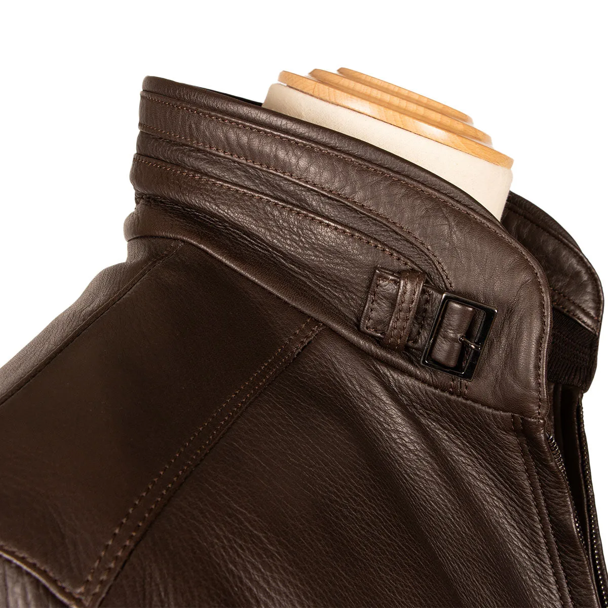 Dark Brown Bomber Style Deerskin Leather Jacket