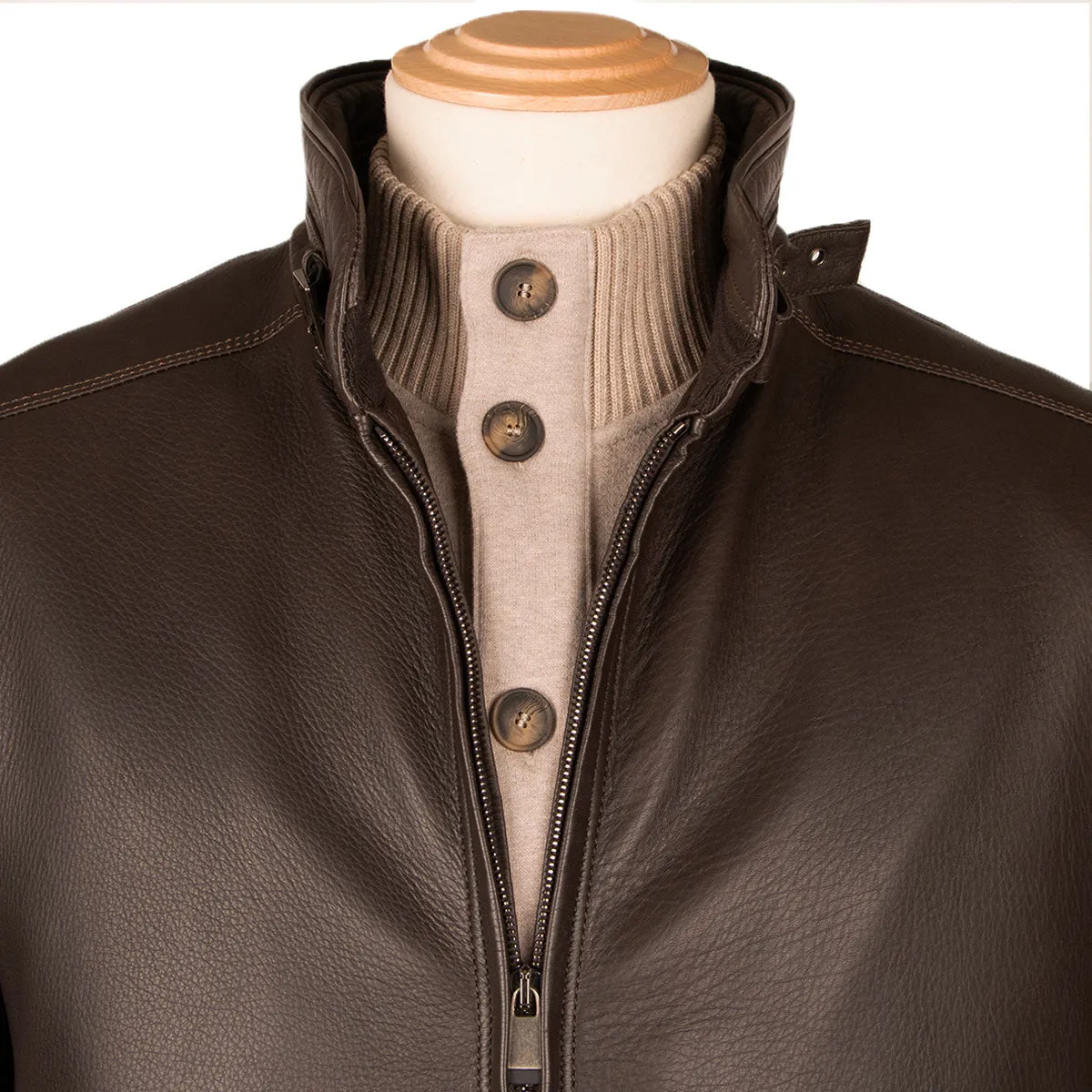 Dark Brown Bomber Style Deerskin Leather Jacket