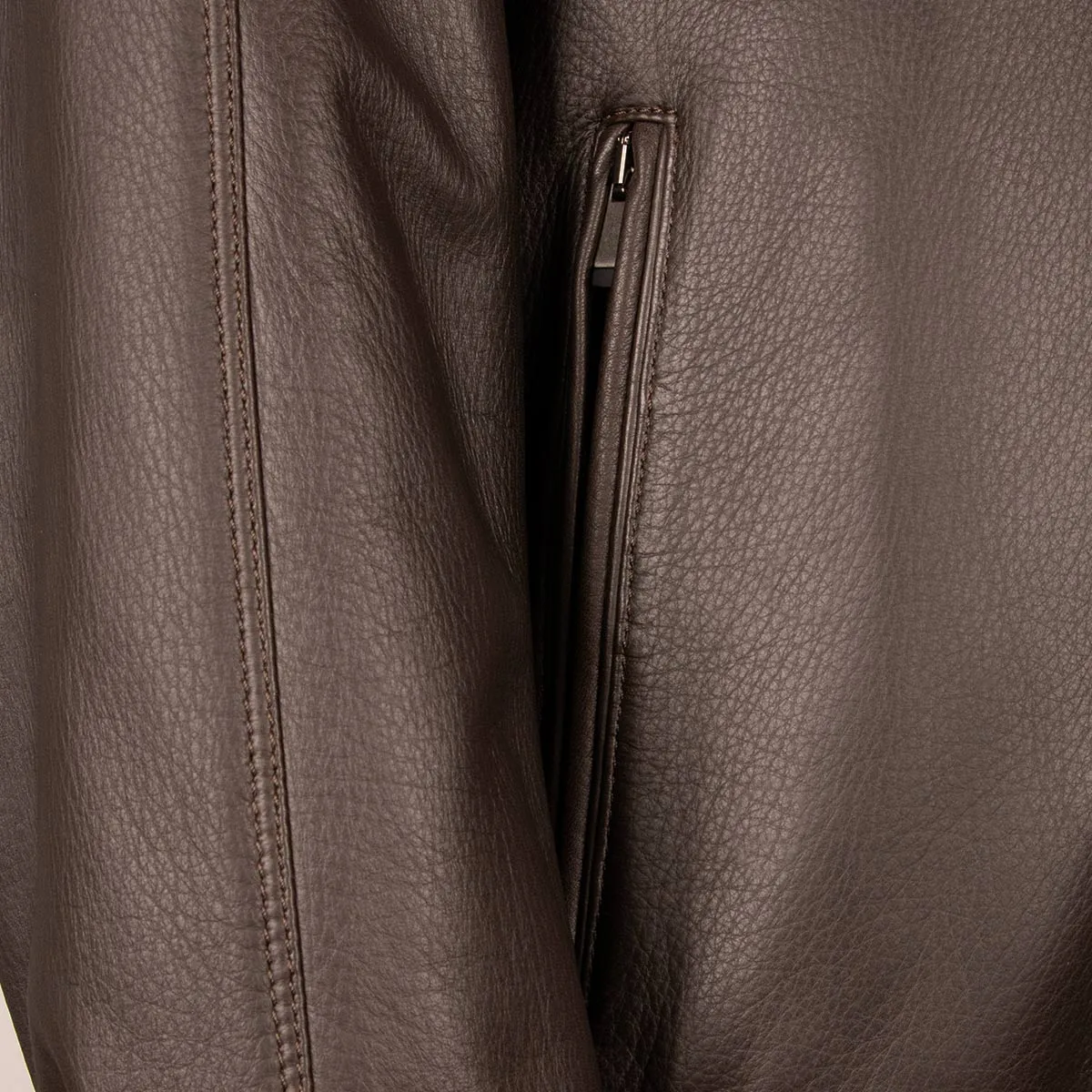 Dark Brown Bomber Style Deerskin Leather Jacket
