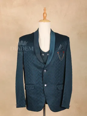 Dark Green Zigzag Pattern Men's Suit