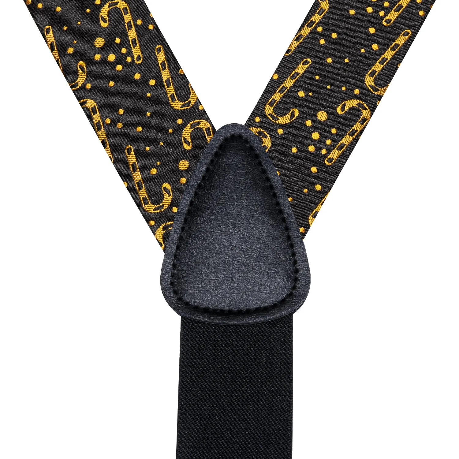 Hi-Tie Black Chritsmas Candy Cane Suspender Bowtie Hanky Cufflinks Set