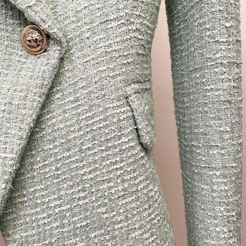 Ladies Lapel Neck Tassel Tweed Blazer Q3028