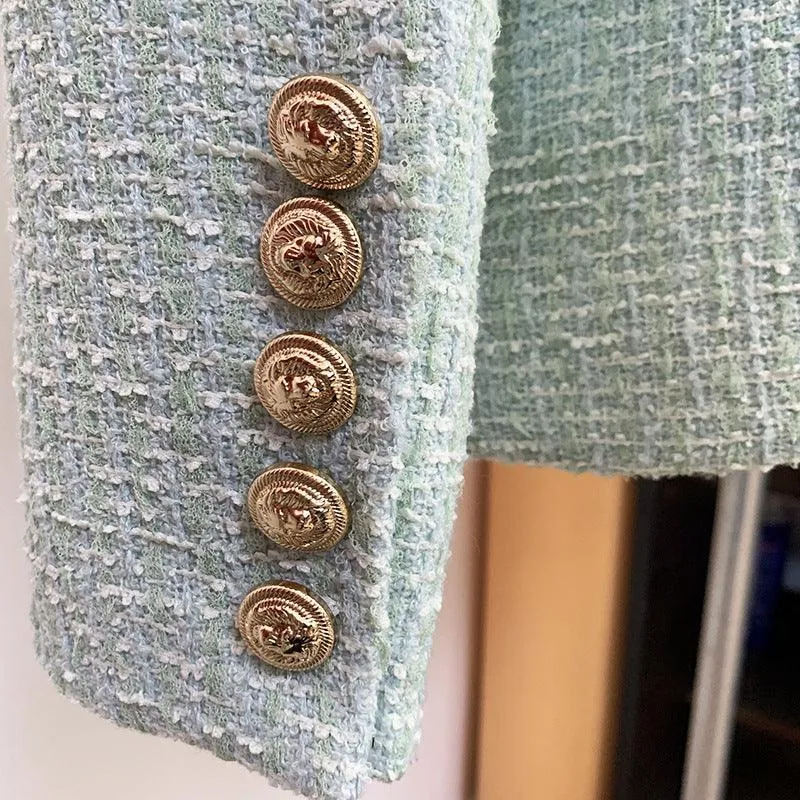 Ladies Lapel Neck Tassel Tweed Blazer Q3028