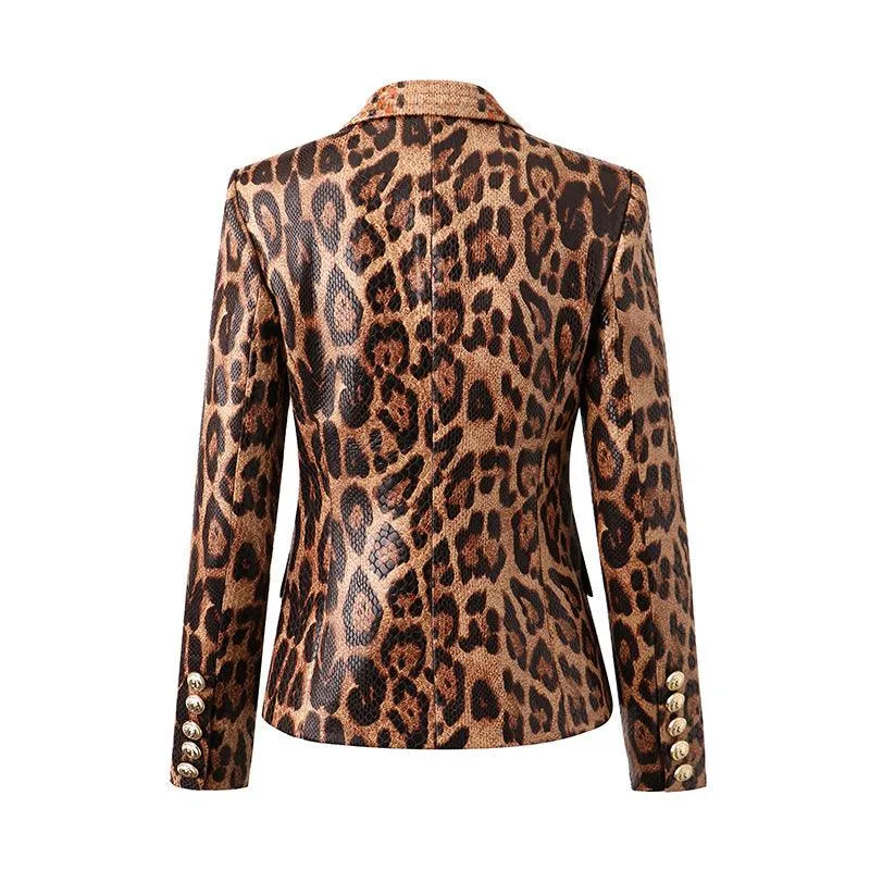 Ladies Leopard Print Long Sleeves Blazer 1702