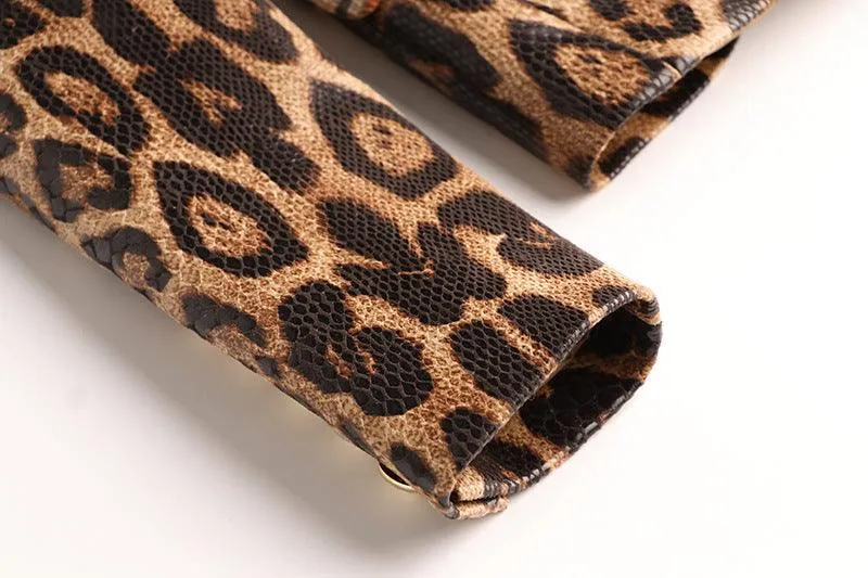 Ladies Leopard Print Long Sleeves Blazer 1702