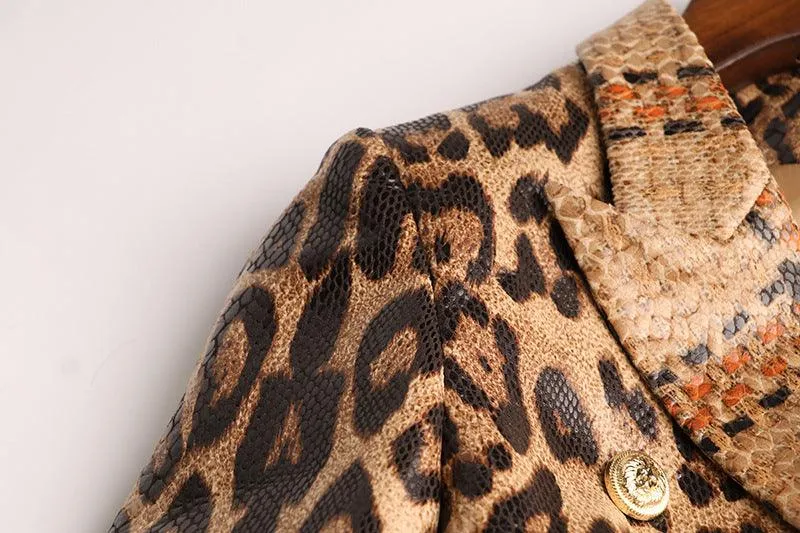 Ladies Leopard Print Long Sleeves Blazer 1702