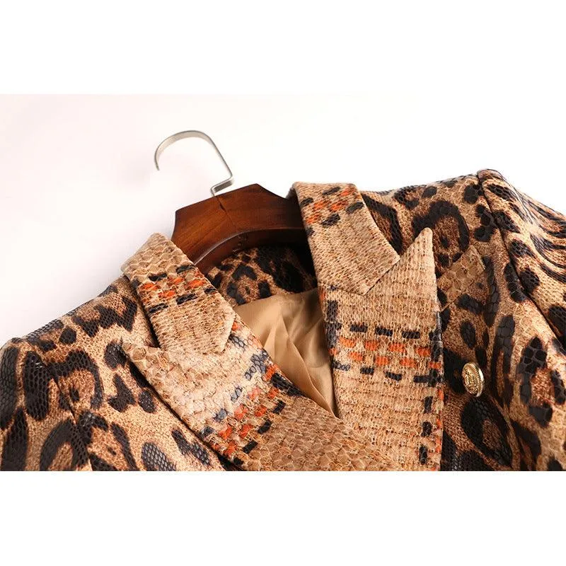 Ladies Leopard Print Long Sleeves Blazer 1702
