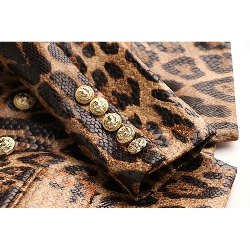 Ladies Leopard Print Long Sleeves Blazer 1702