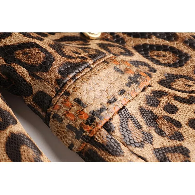 Ladies Leopard Print Long Sleeves Blazer 1702