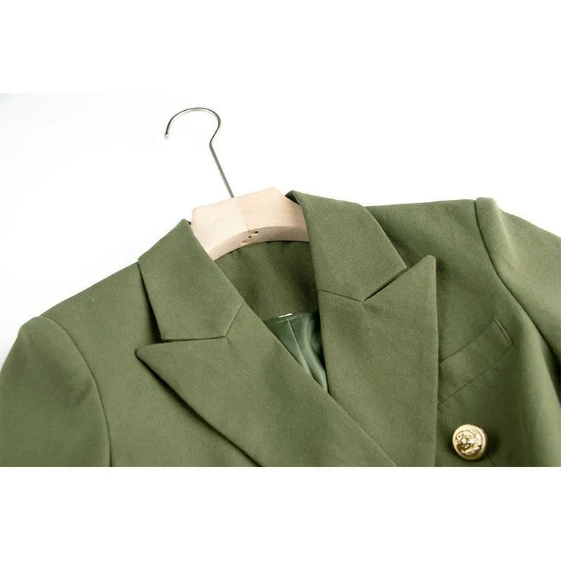 Ladies Solid Color Double Breasted Belted Blazer 0104