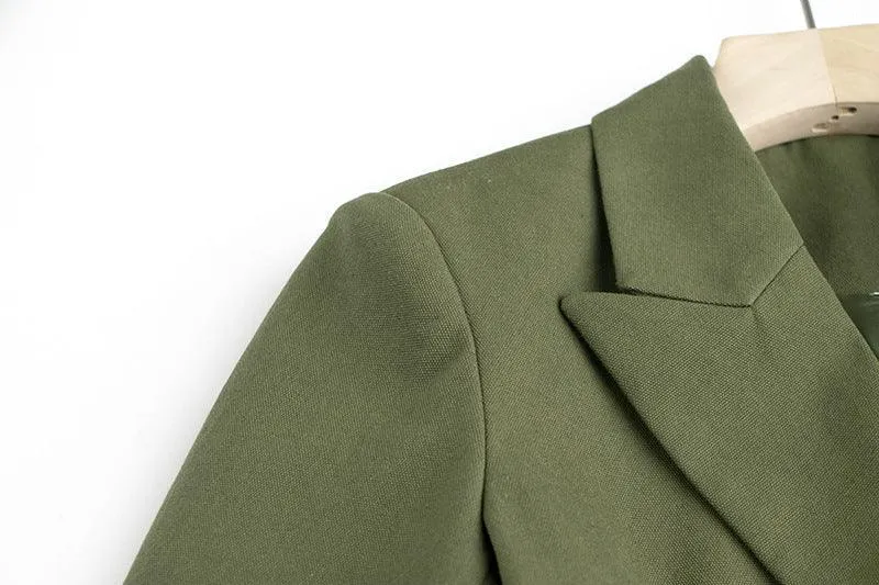 Ladies Solid Color Double Breasted Belted Blazer 0104
