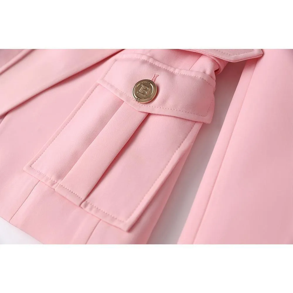 Ladies Solid Color Double Breasted Belted Blazer 2120