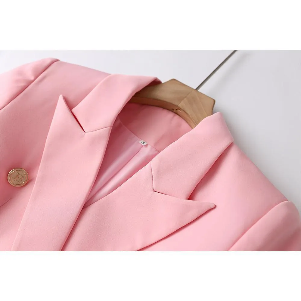 Ladies Solid Color Double Breasted Belted Blazer 2120