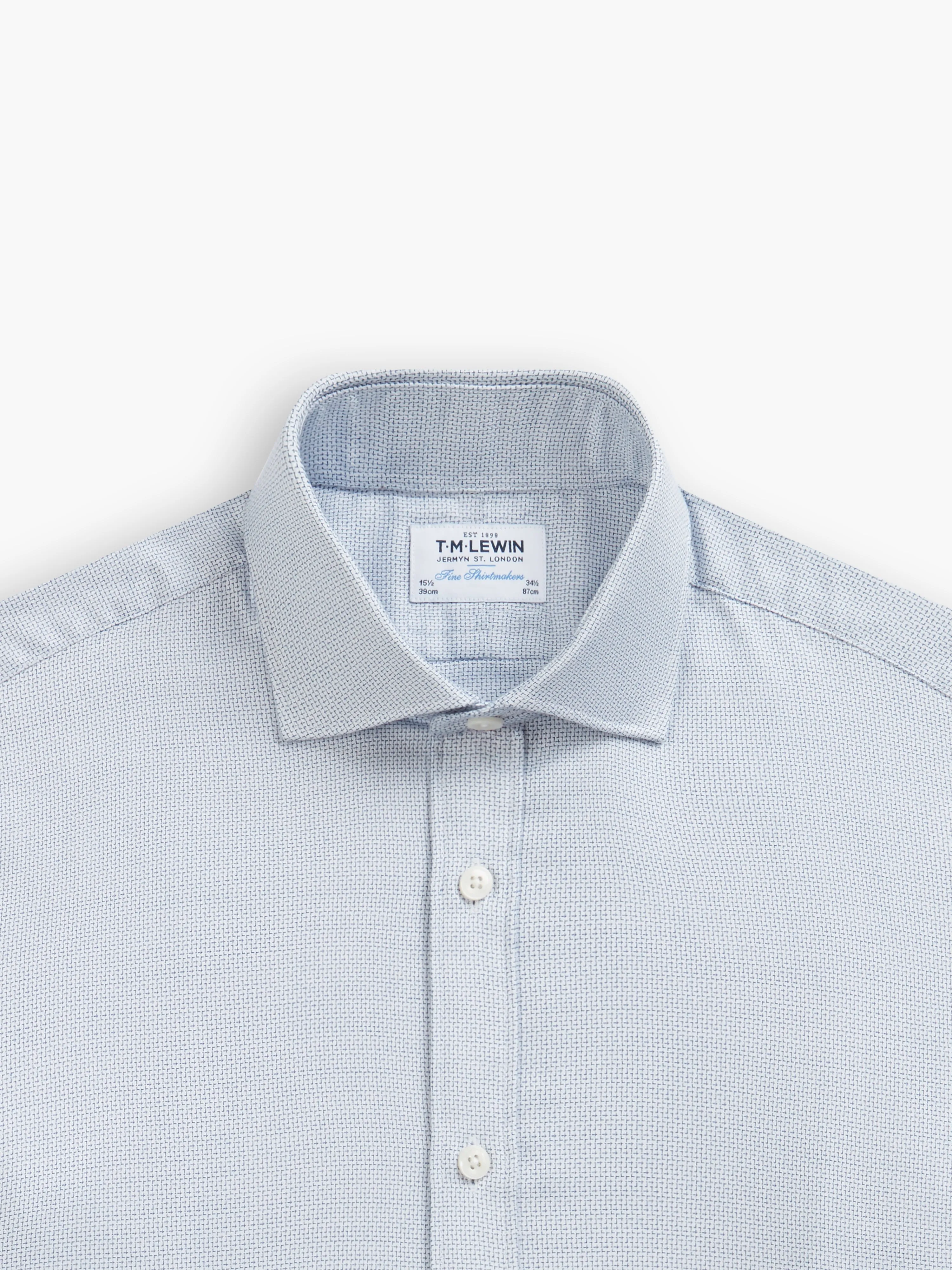 Navy Blue Multi Cross Geo Dobby Fitted Single Cuff Cutaway Collar Shirt
