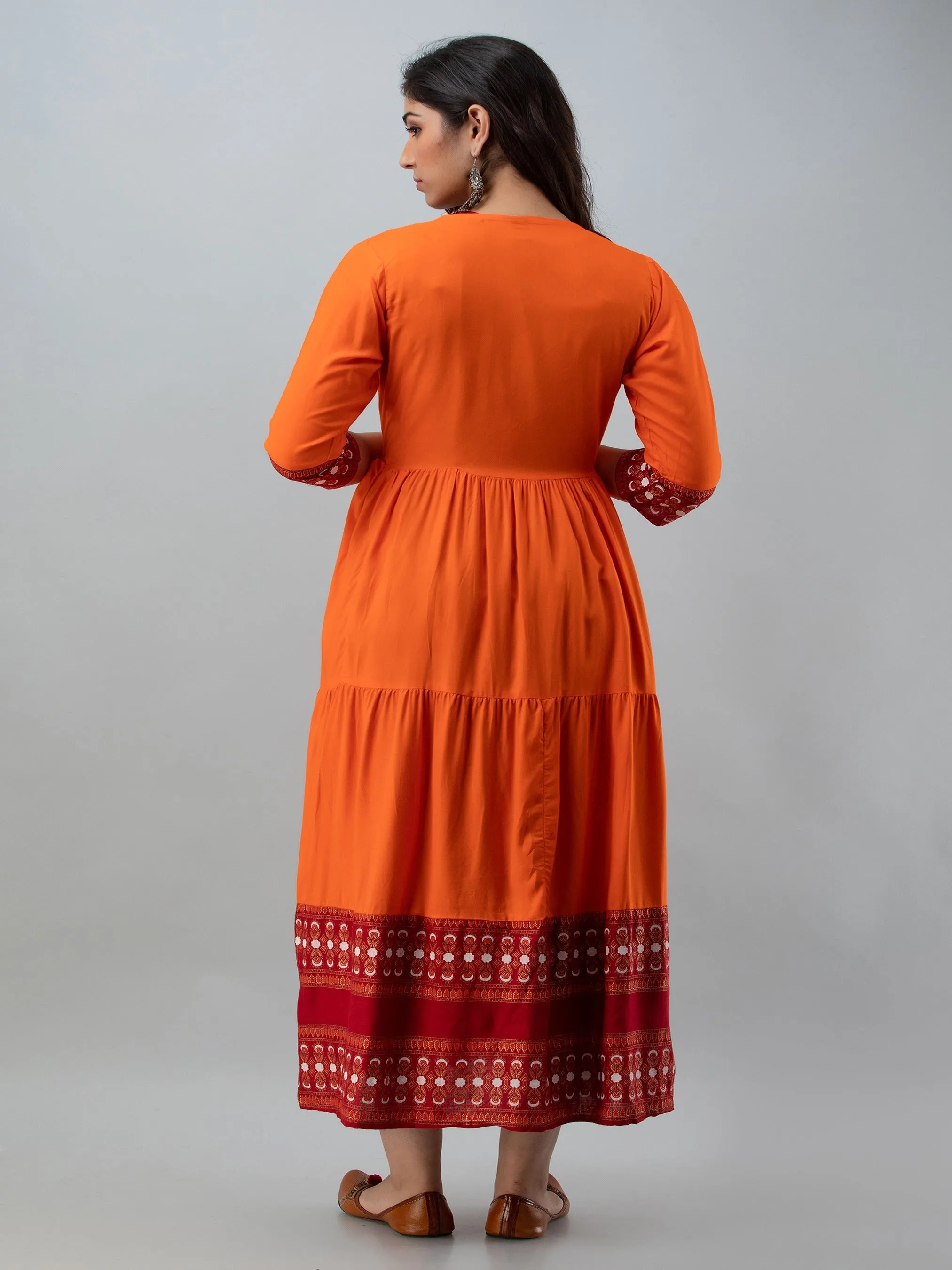 Orange Kurta with Detachable Shrug Jacket