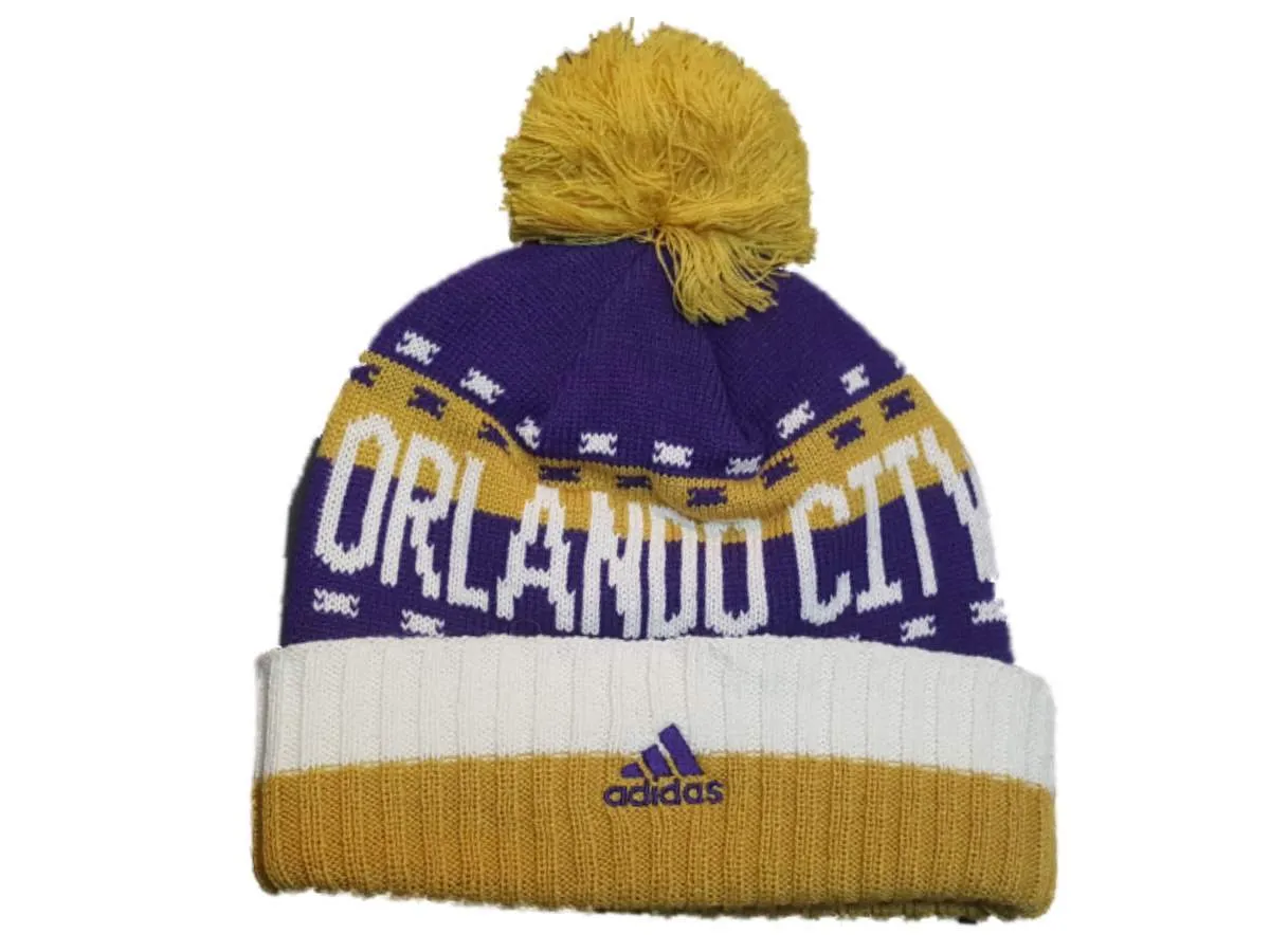 Orlando City SC Adidas Team Color Thick Knit Cuffed Beanie Hat Cap with Poof