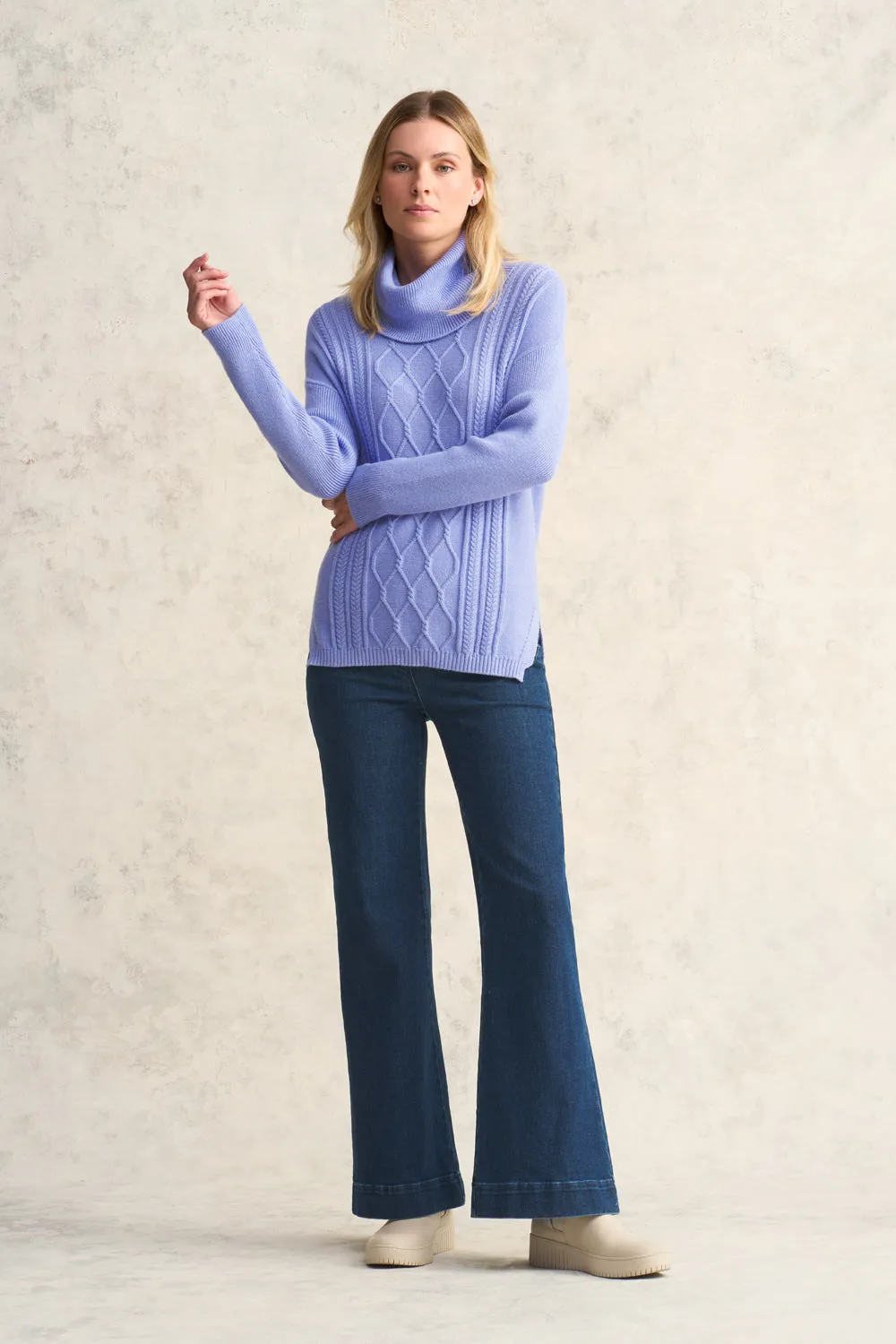 Roll Neck Cable Knit - Soft Lilac