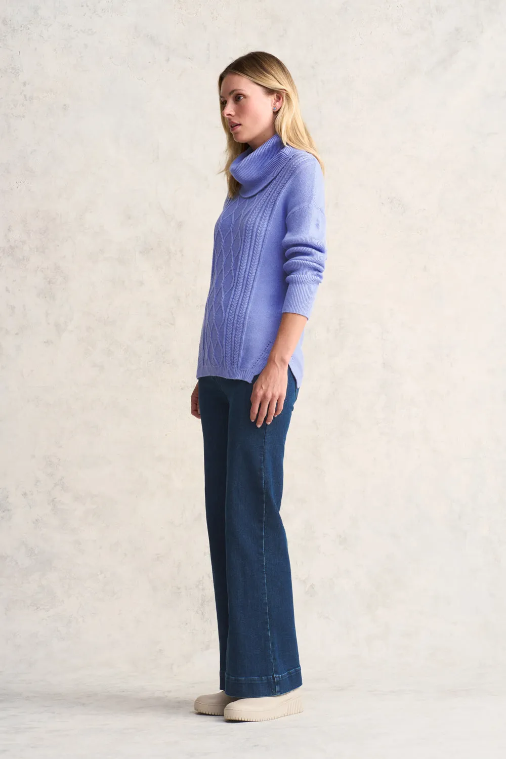 Roll Neck Cable Knit - Soft Lilac