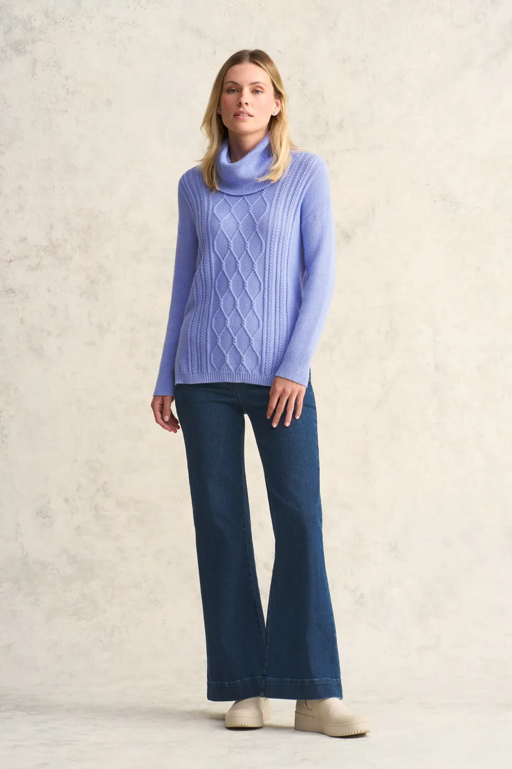 Roll Neck Cable Knit - Soft Lilac