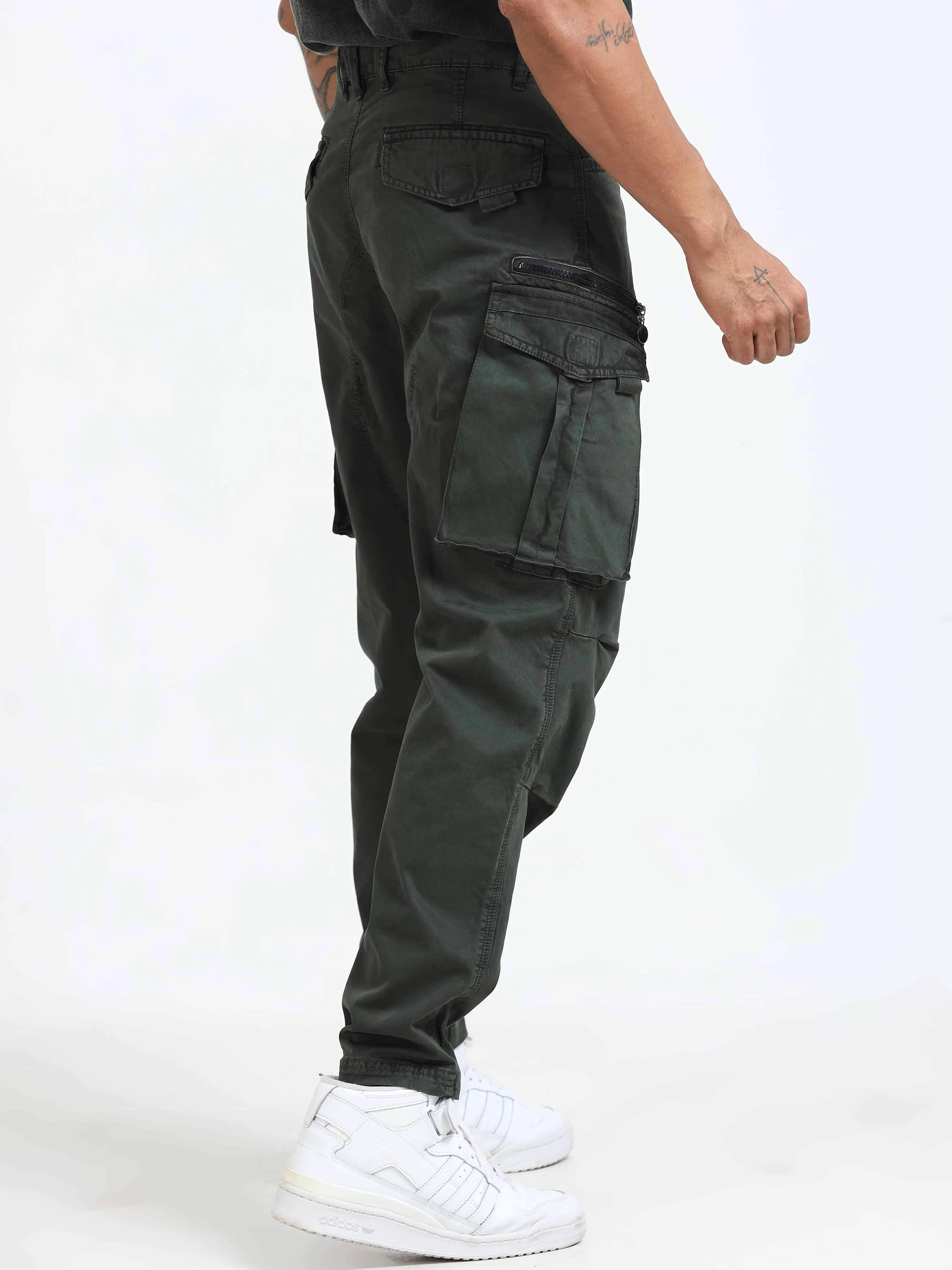 Rugged Zip Cargo Pants In Olive
