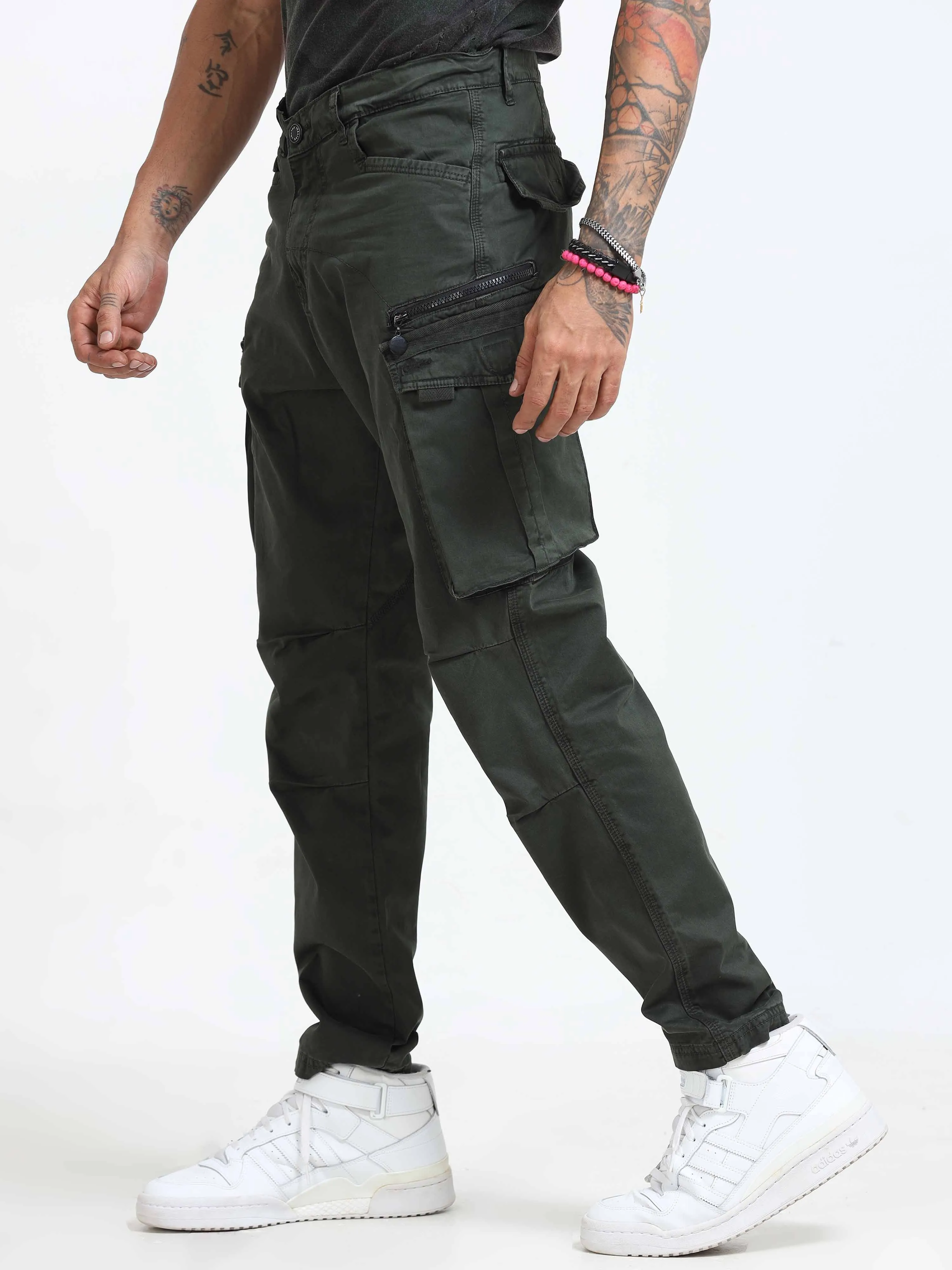 Rugged Zip Cargo Pants In Olive