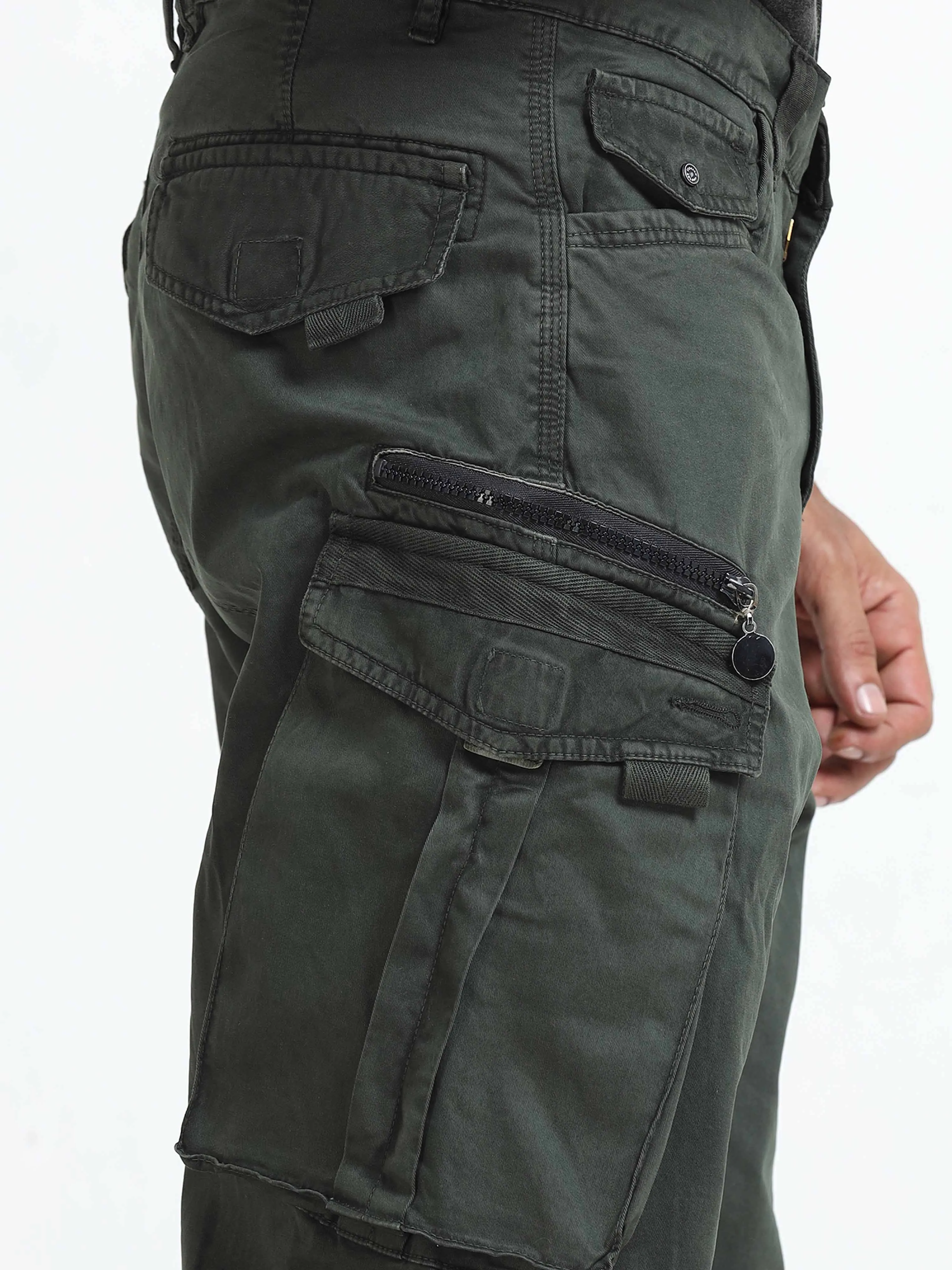Rugged Zip Cargo Pants In Olive
