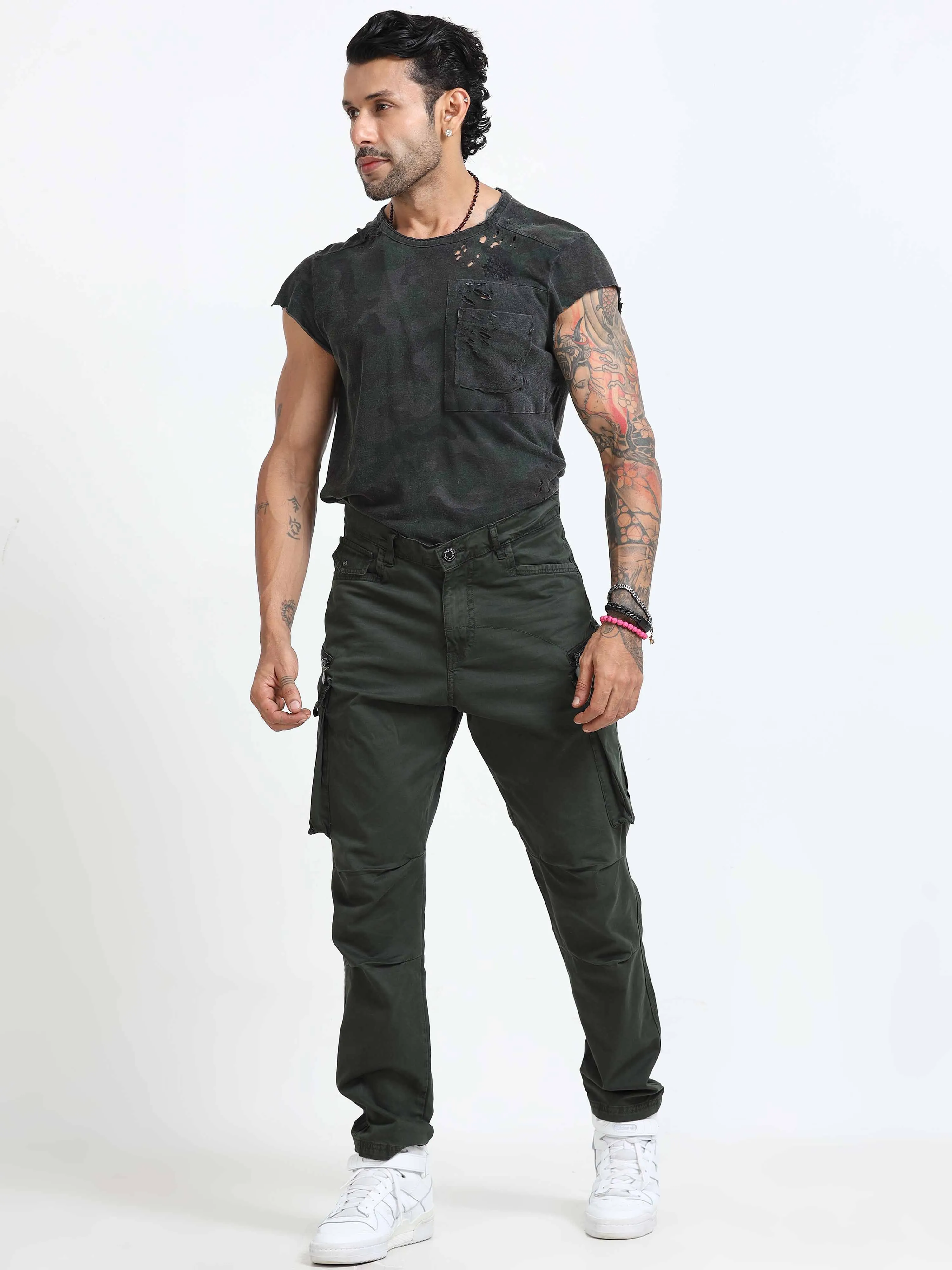 Rugged Zip Cargo Pants In Olive