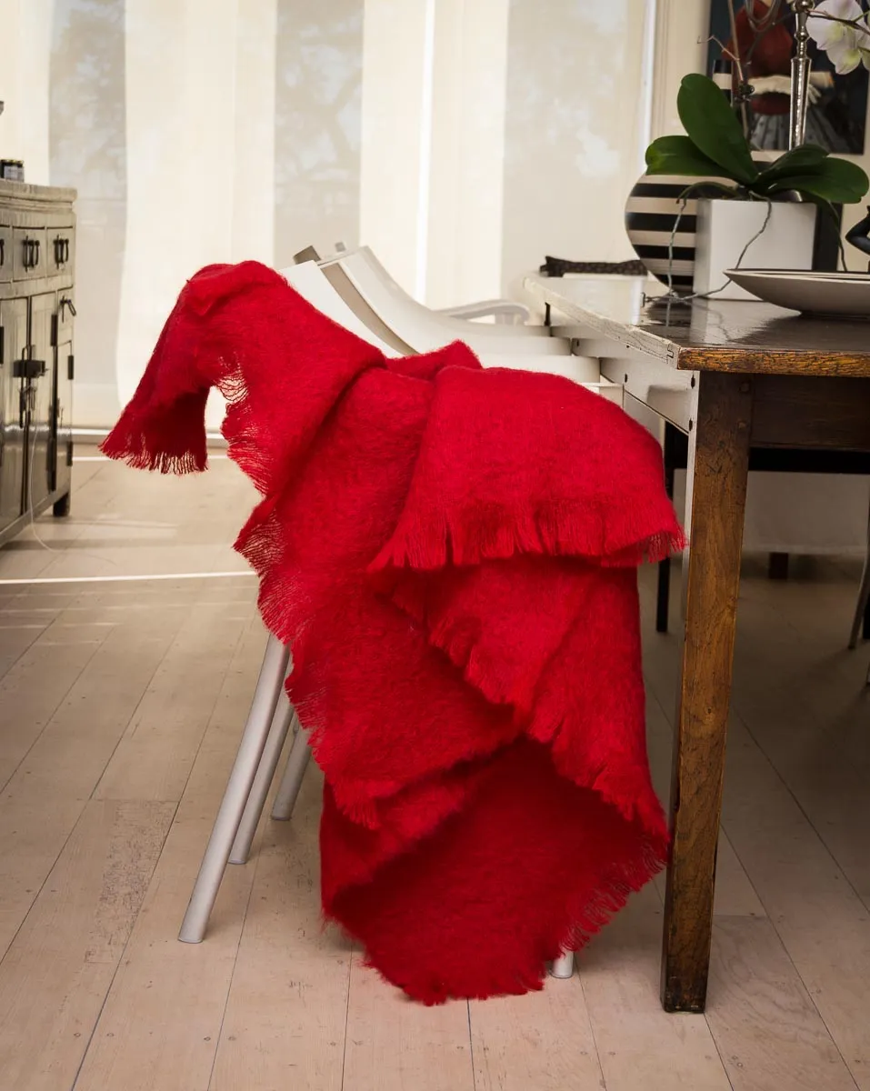 Scarlet Red Mohair Throw Blanket