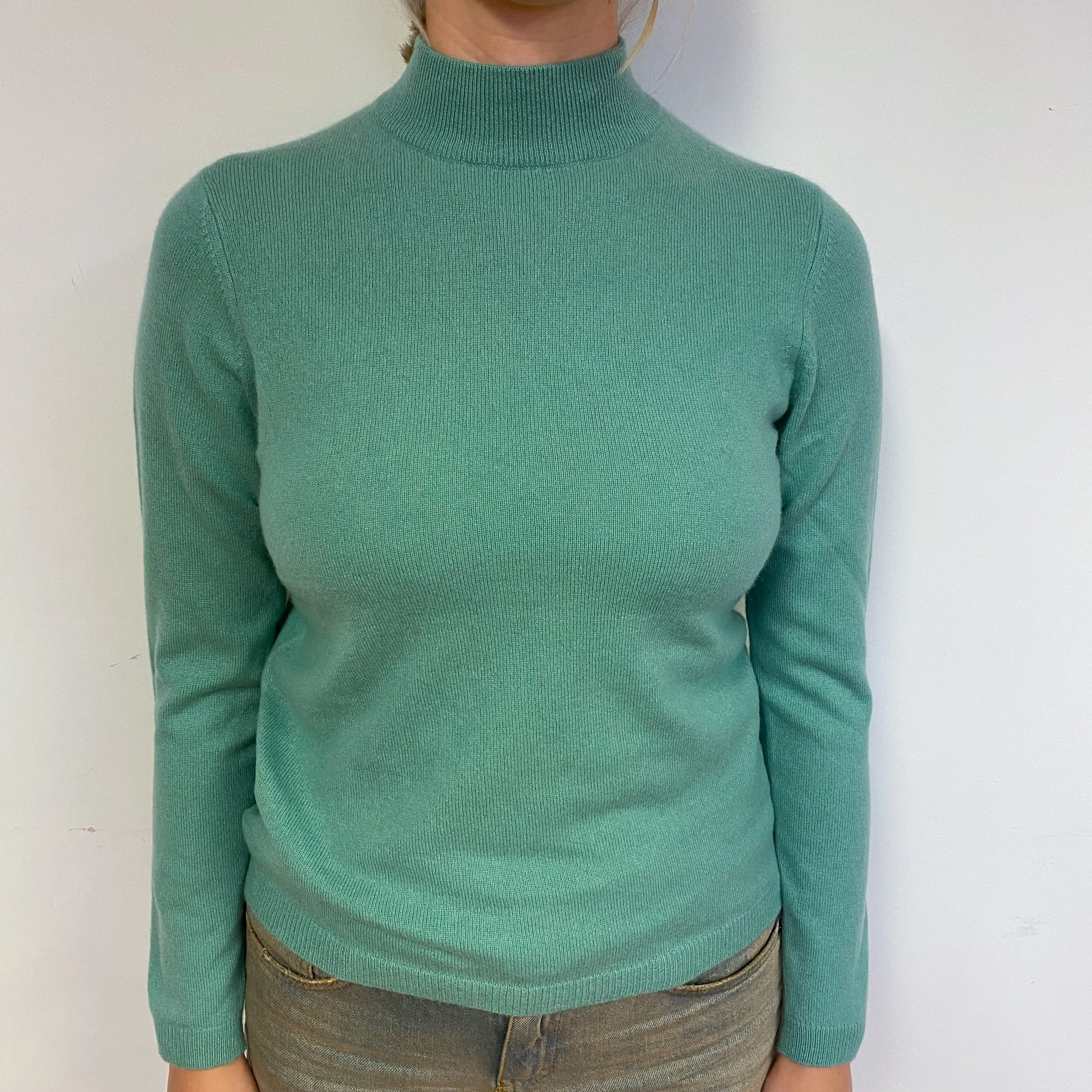 Sea Foam Green Cashmere Turtle Neck Jumper Small