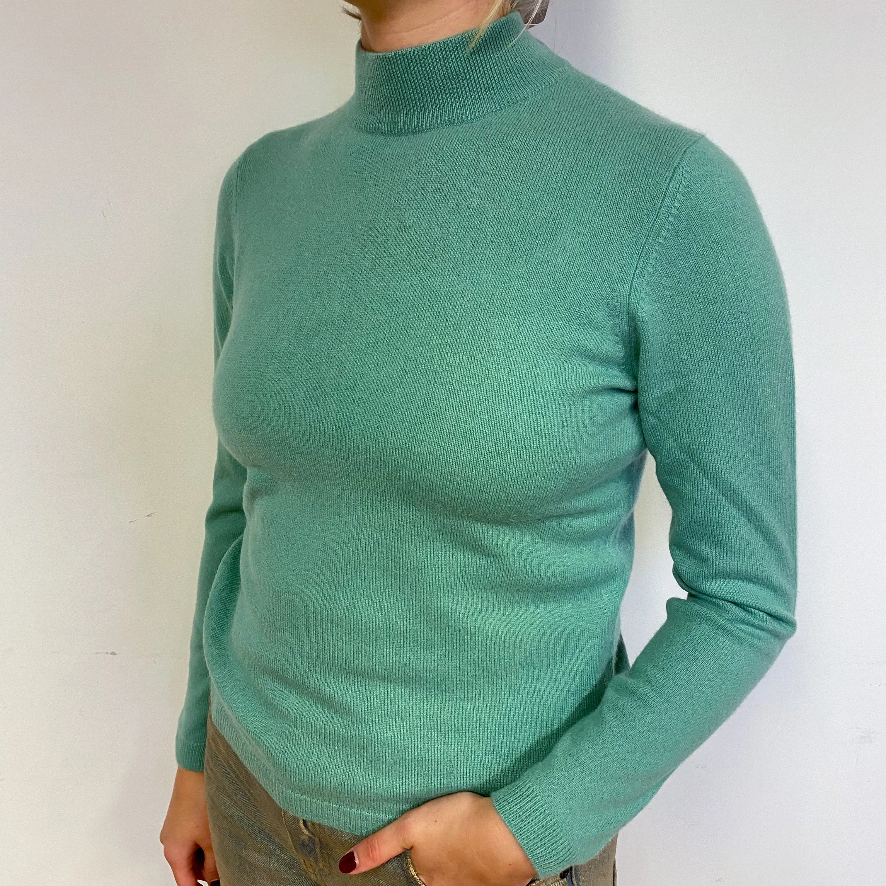 Sea Foam Green Cashmere Turtle Neck Jumper Small