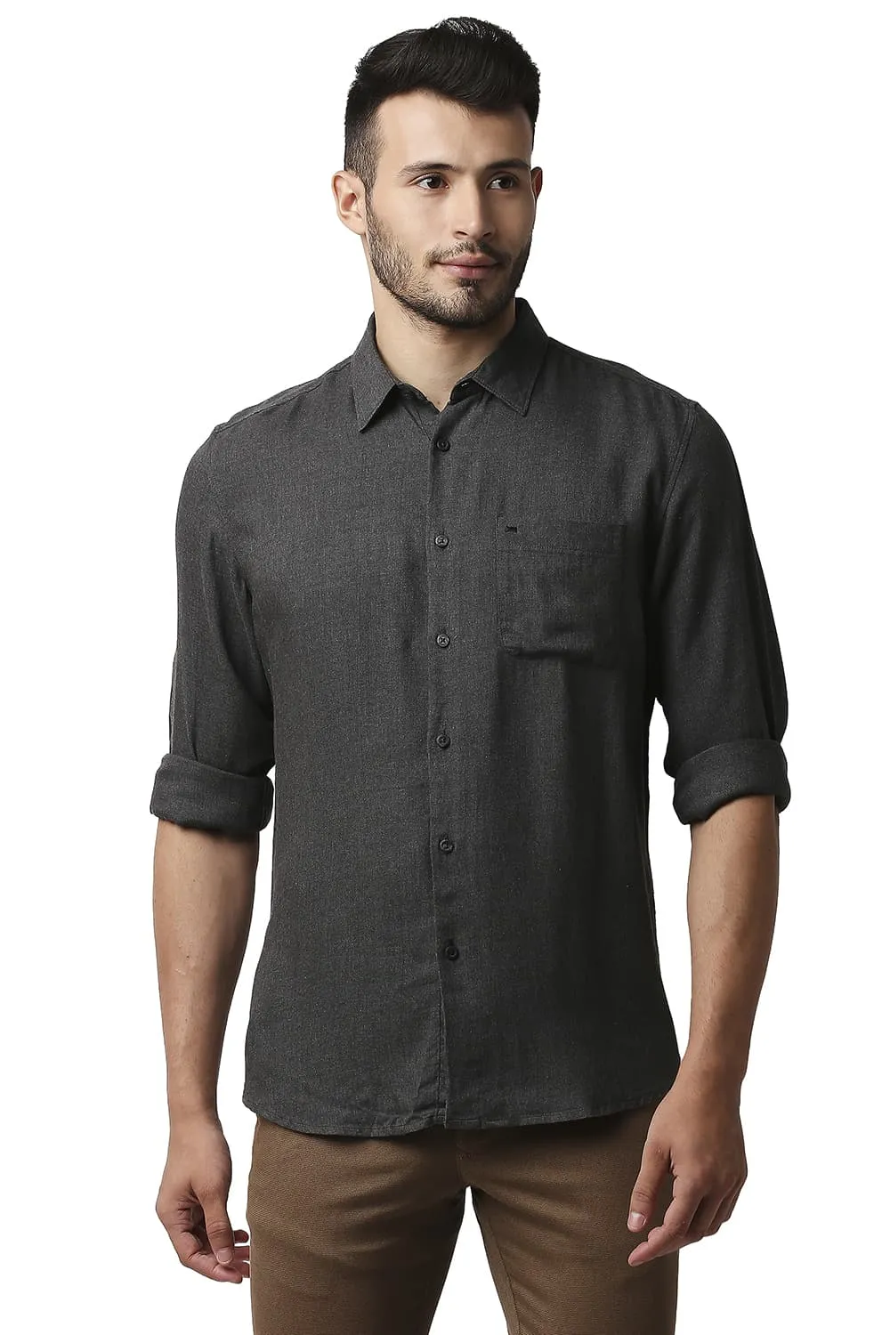 Slim Fit Lyocell Melange Shirt