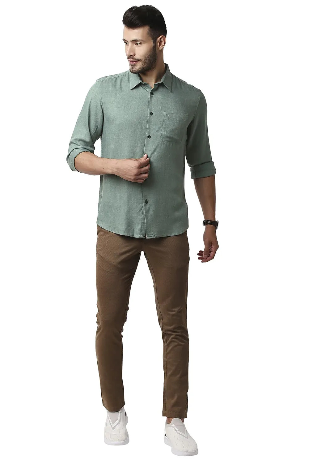 Slim Fit Lyocell Melange Shirt