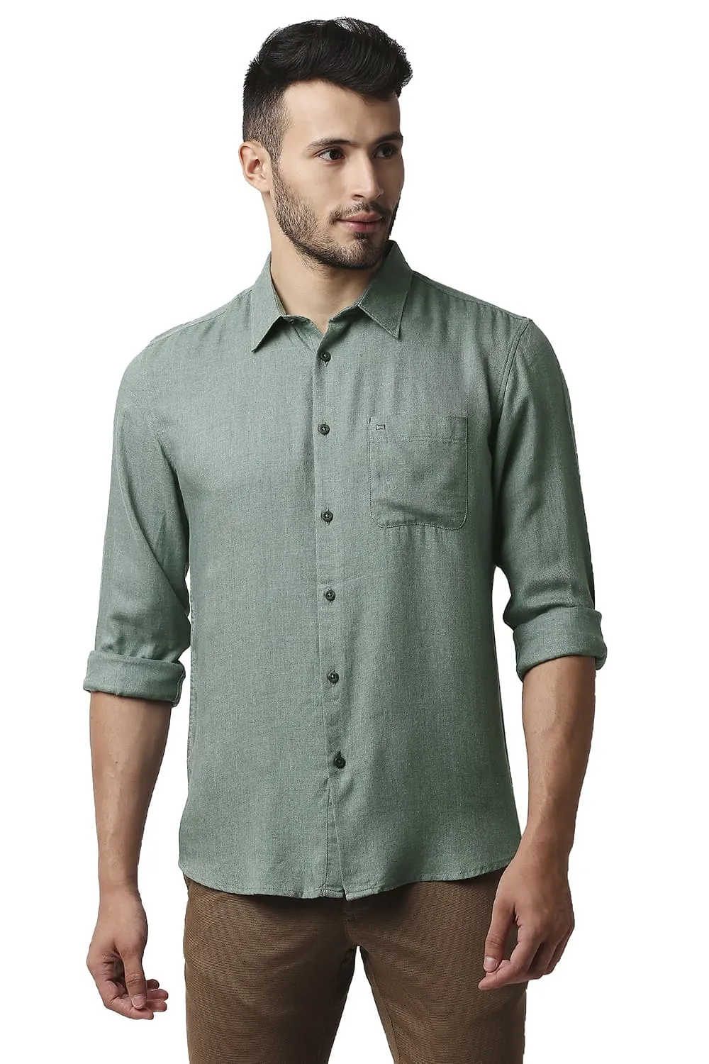Slim Fit Lyocell Melange Shirt