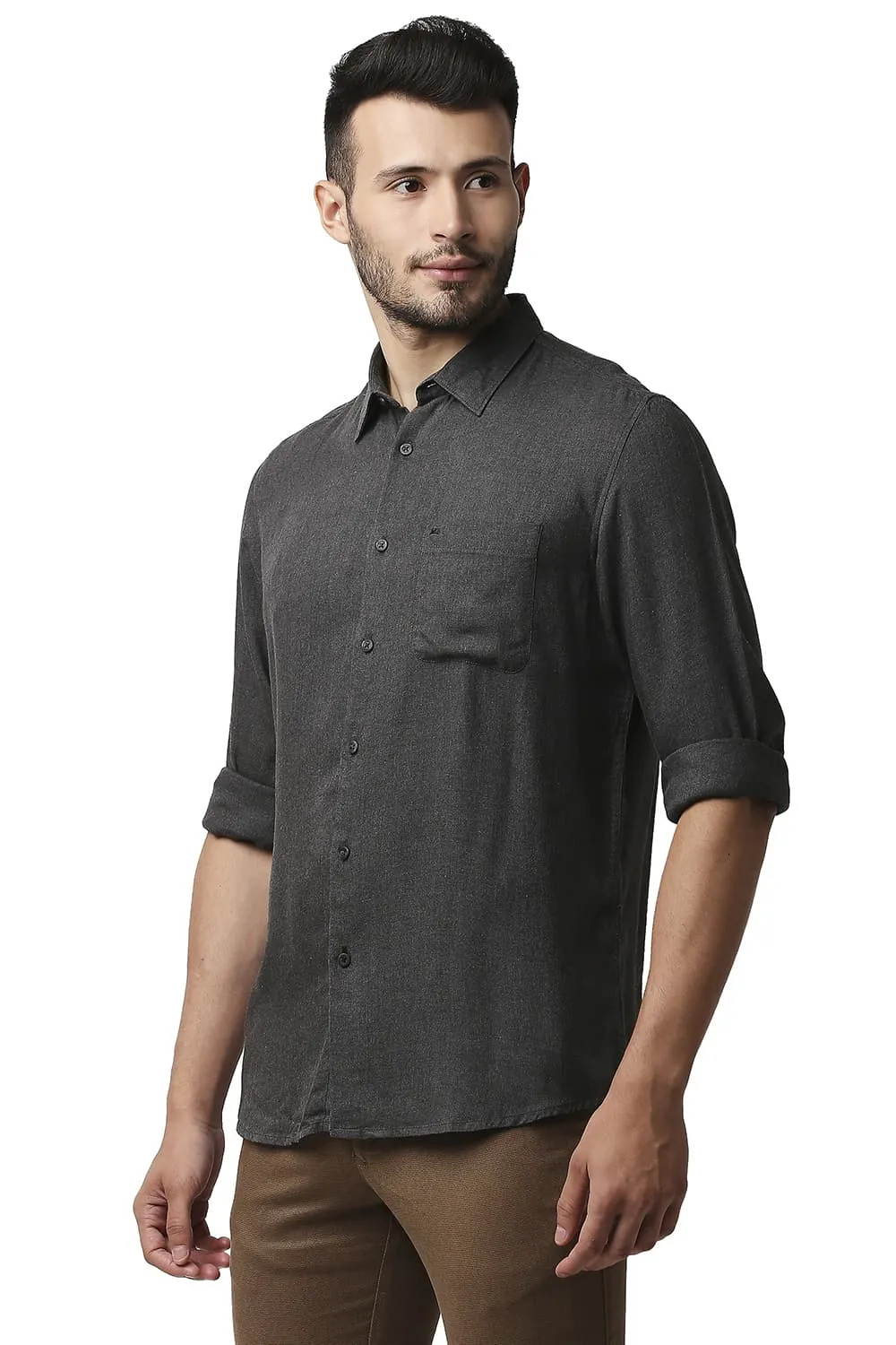 Slim Fit Lyocell Melange Shirt