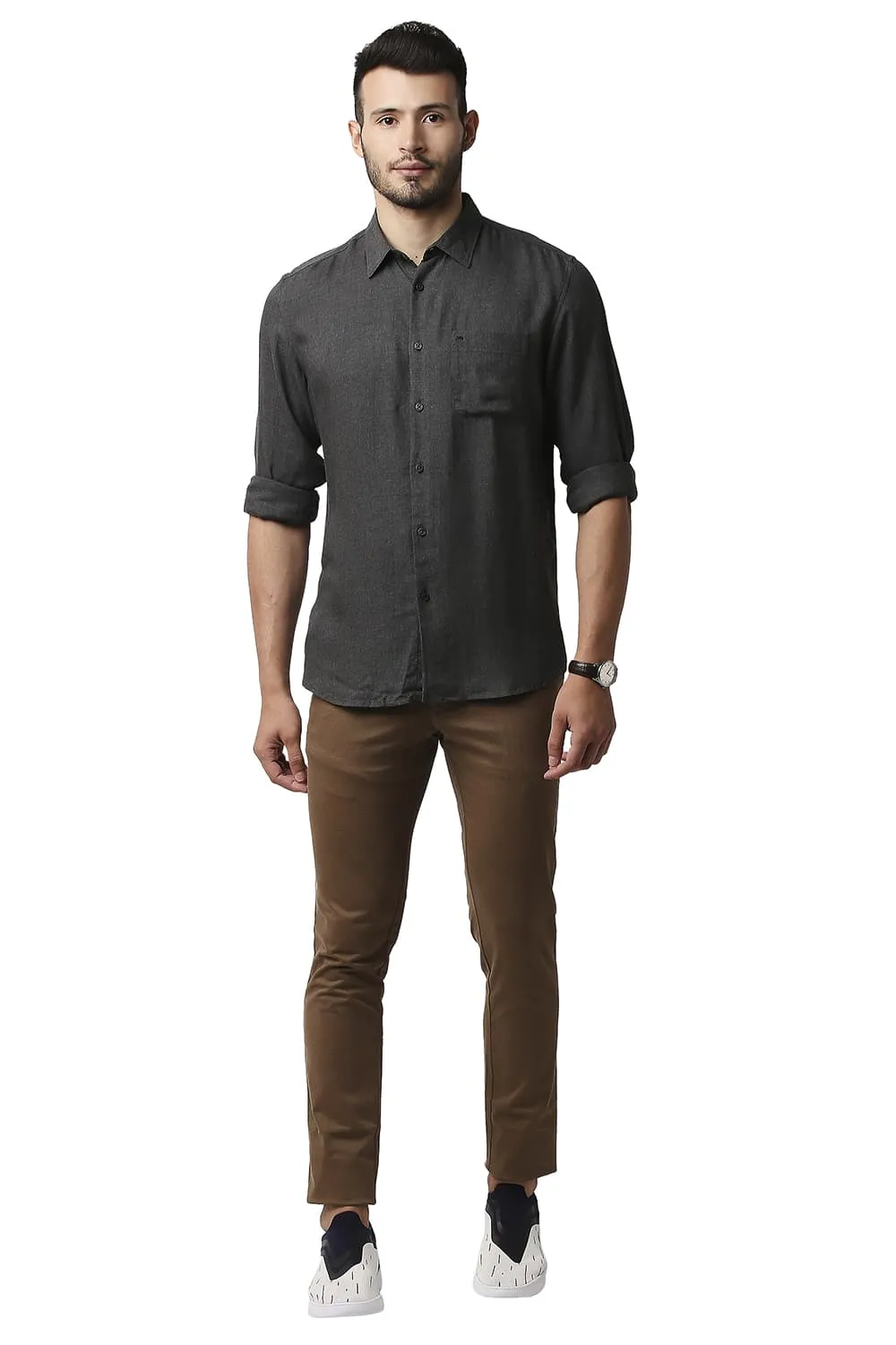 Slim Fit Lyocell Melange Shirt
