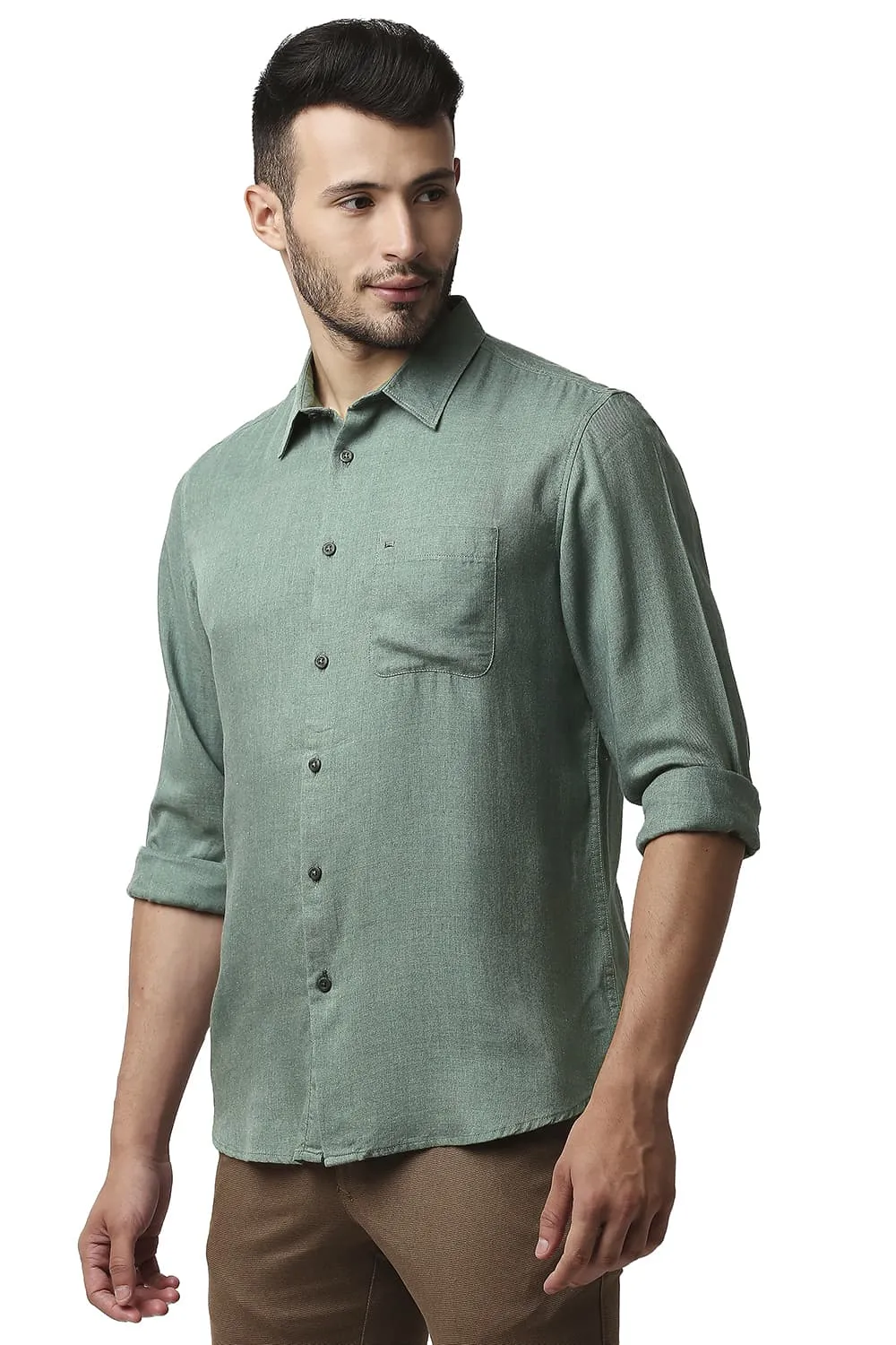 Slim Fit Lyocell Melange Shirt