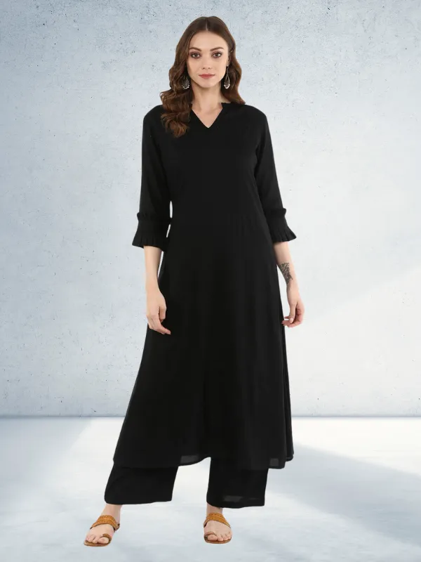 Solid A-line Kurta With Palazzo Pants